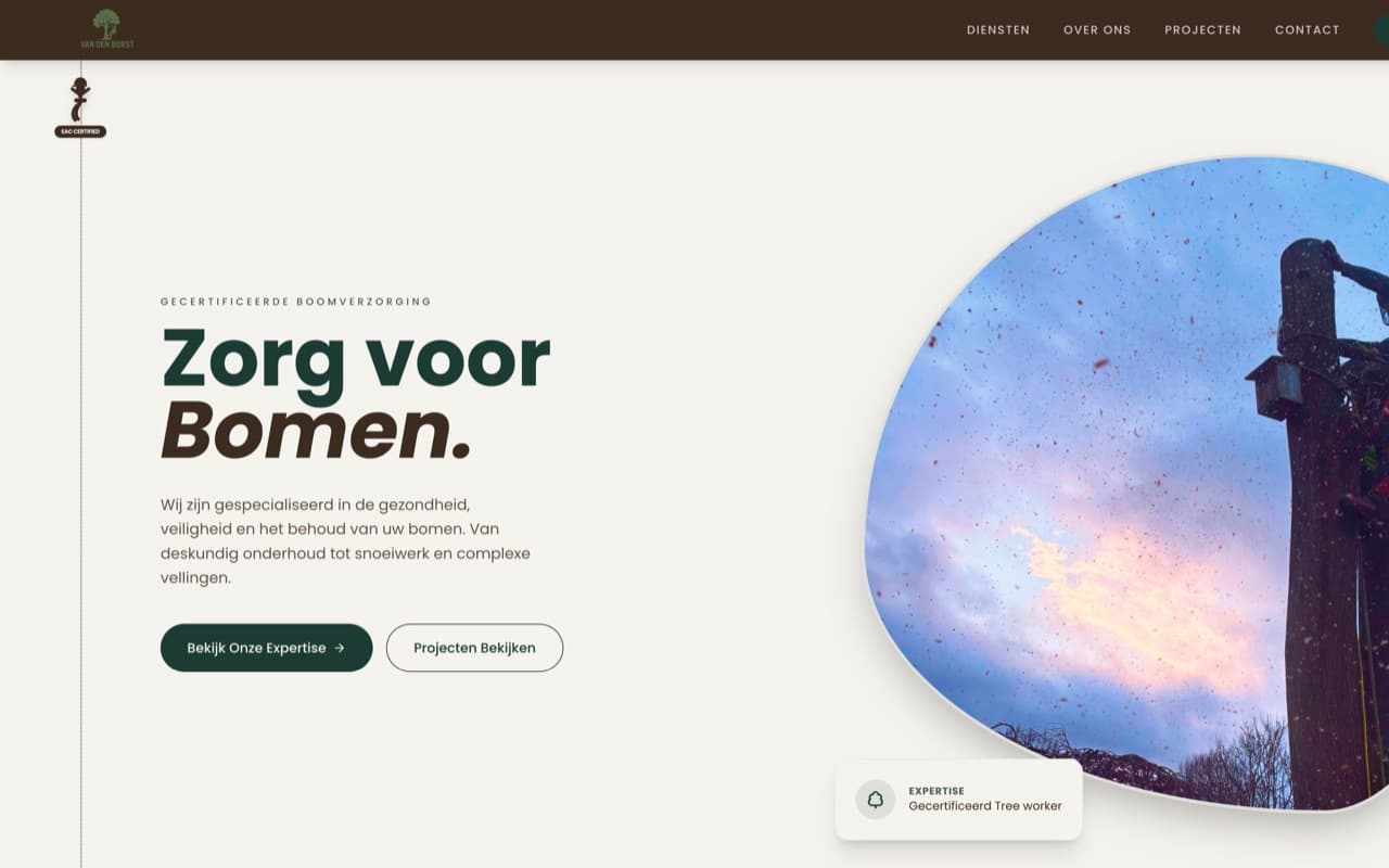 Website van Van Den Borst Boomverzorging